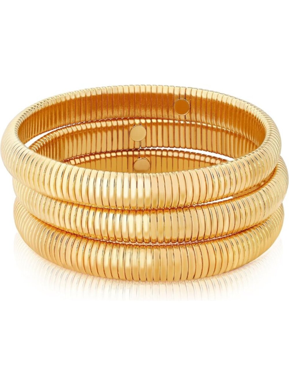 Chunky Gold Beaded Bangle Bracelet Set - Stretchy Snake Link Wide Wristband